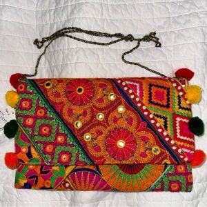 Moyna Jaipur Embroidered Bag pom-poms and mirrors new with tag
